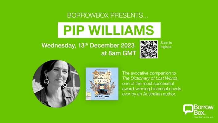 Join us for an exclusive online event with the bestselling author of The Dictionary of Lost Words, Pip Williams, as she discusses her latest novel, The Bookbinder of Jericho. Hosted by <a href="/BorrowBox/">BorrowBox</a> - sign up to this FREE online event via the link: bit.ly/40totSj