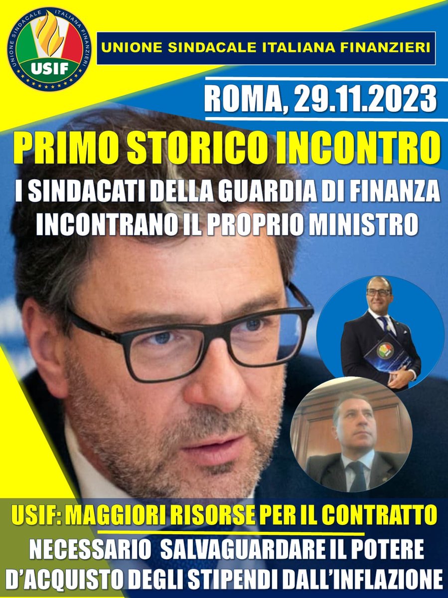 #USIF INCONTRA IL MINISTRO #GIORGETTI:
GIORNATA STORICA

Un passo importante per il pieno riconoscimento dei #sindacati #militari e dei diritti dei lavoratori in #divisa.

#GuardiadiFinanza
<a href="/MEF_GOV/">MEF</a> <a href="/GDF/">Guardia di Finanza</a>