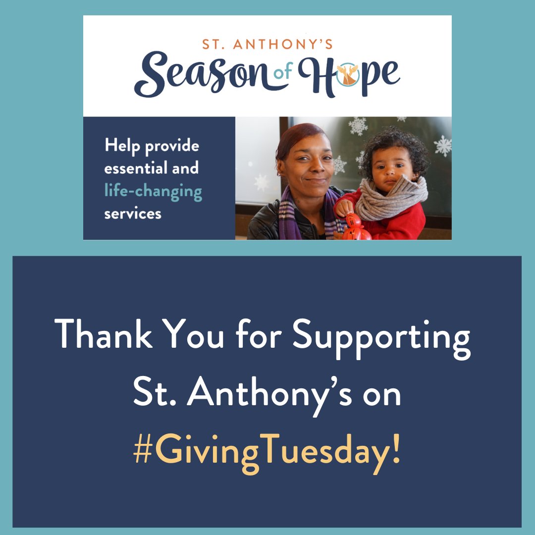 Thank you for sharing the gift of hope on #GivingTuesday! Your support will benefit so many of our neighbors in need. We love and appreciate the generosity of our community. #stanthonysf #hopestabilityrenewal #sanfrancisco #tenderloin #thetenderloin #tenderloinsf