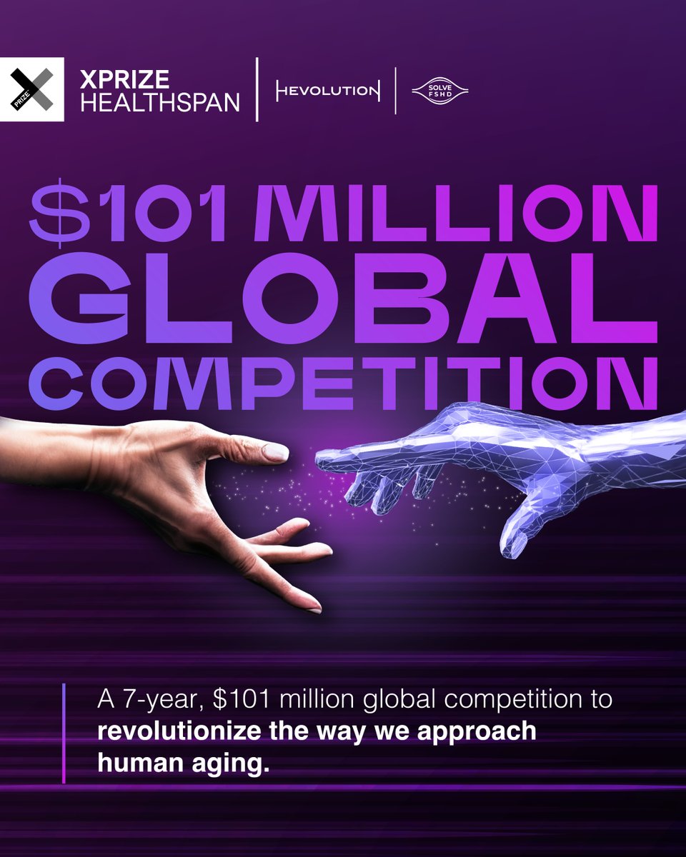 xprize's tweet image. (1/2) What would you do if you could live both longer…and healthier? #XPRIZEHealthspan is a 7-year, $101 million global competition to revolutionize the way we approach human aging. Learn more here. xprize.org/prizes/healths…