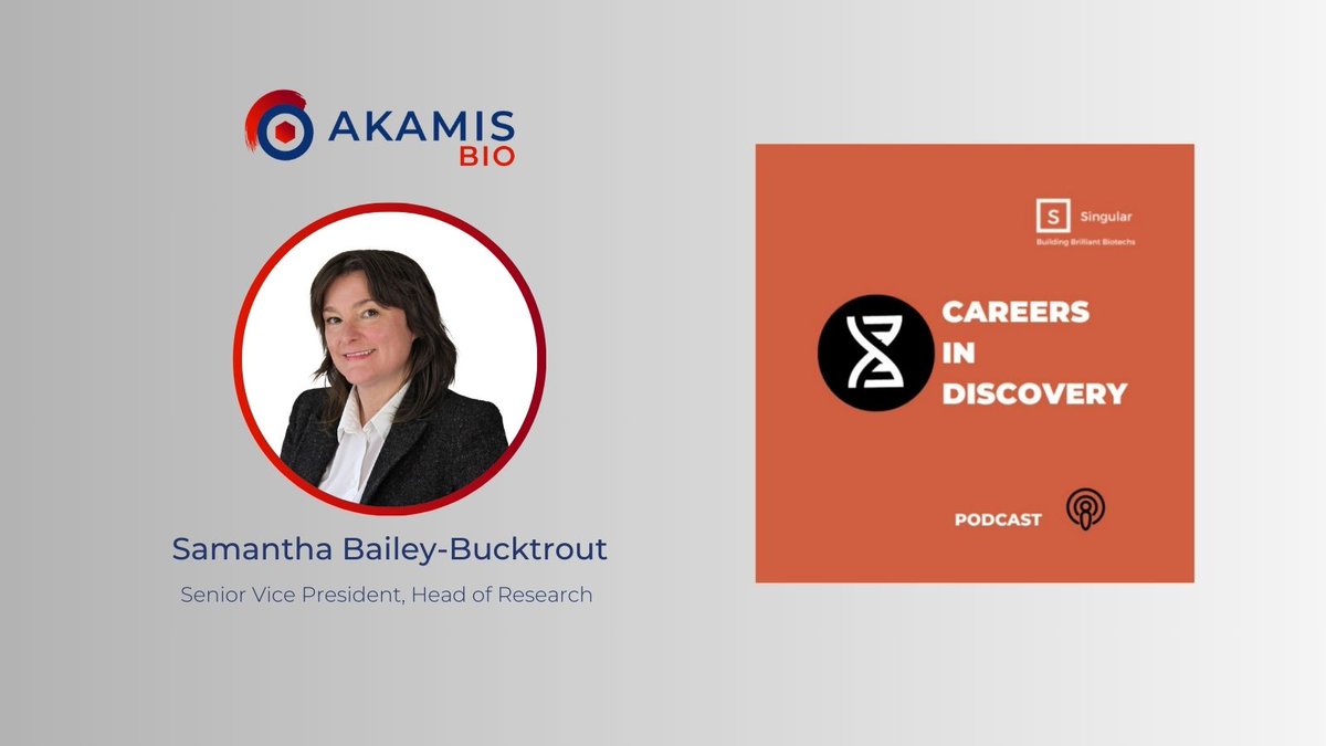 AkamisBio (@akamisbio) on Twitter photo Tune in to the Careers in Discovery #podcast with <a href="/Tom_Froggatt/">Tom Froggatt</a> to hear Samantha Bailey-Bucktrout discuss her #career and current role leading research at Akamis Bio, and the potential of systemically delivered T-SIGn therapeutics to treat solid tumors: bit.ly/3uzQlYV Tune in to the Careers in Discovery #podcast with <a href="/Tom_Froggatt/">Tom Froggatt</a> to hear Samantha Bailey-Bucktrout discuss her #career and current role leading research at Akamis Bio, and the potential of systemically delivered T-SIGn therapeutics to treat solid tumors: bit.ly/3uzQlYV