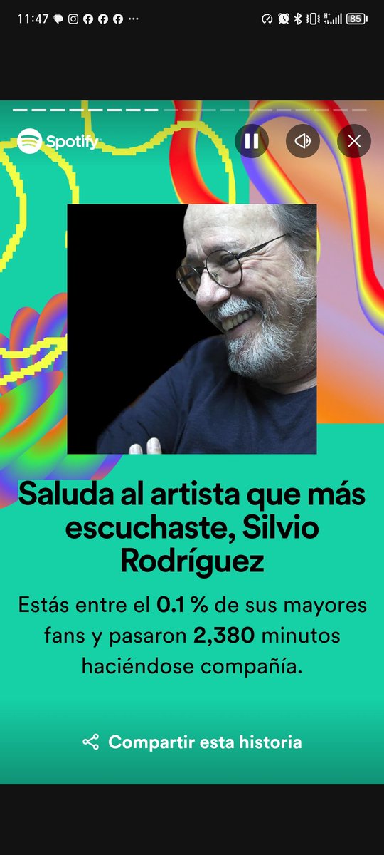 Hoy que cumple años ese genio hechizado que es #SilvioRodríguez, Spotify delata la manía musical que siempre he tenido. Gracias, maestro, por tanta poesía, por eternizar la existencia.