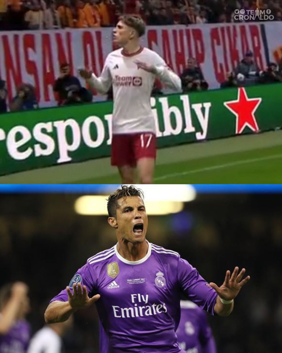 TeamCRonaldo's tweet photo. 🚨🔥 Garnacho does Cristiano Ronaldo's 'calma calma' celebration after scoring the opener for Man Utd. https://t.co/U2UhsGvahl