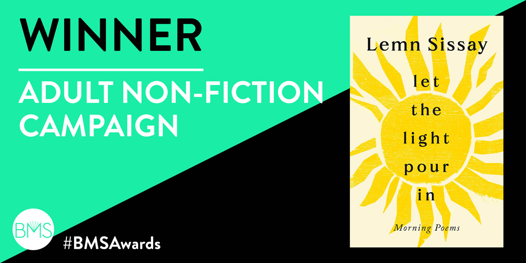 BMSoc's tweet photo. And the Adult Non-Fiction Award goes to #LetTheLightPourIn – massive congratulations to @rachelmayquin @alice_shortland @canongatebooks for their stunning and consistent campaign #BMSAwards https://t.co/giTfBiyN0u
