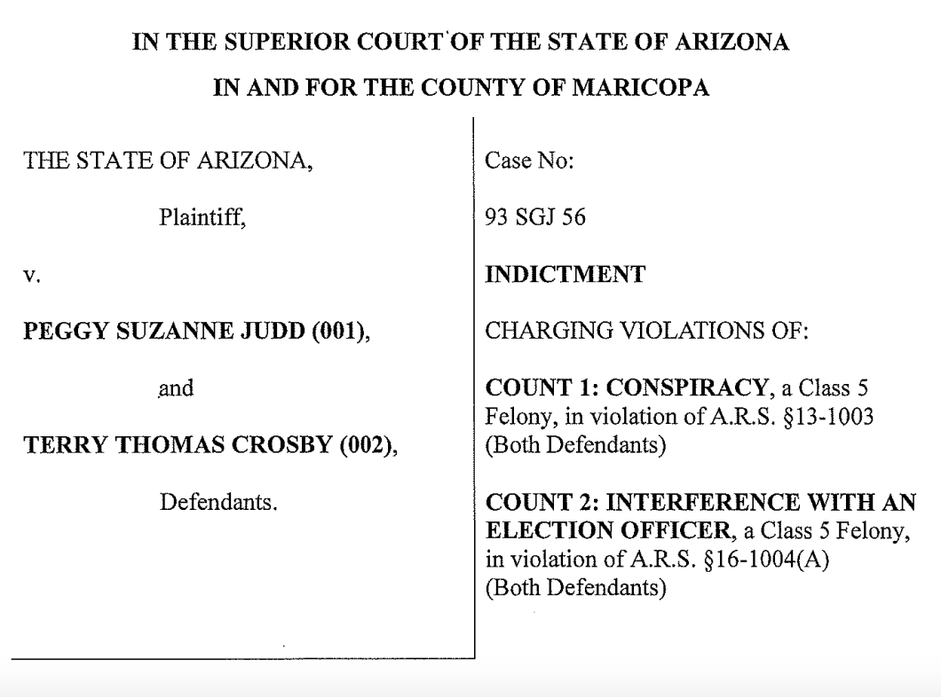 DemocracyDocket's tweet photo. BREAKING: Two Republican officials in Cochise County, Arizona were indicted for failing to certify the county's 2022 elections on time. The pair face felony counts of conspiracy and interference with an election officer. 

Read the indictment: https://t.co/5WapkEvTUC https://t.co/Udy2ixZm6W