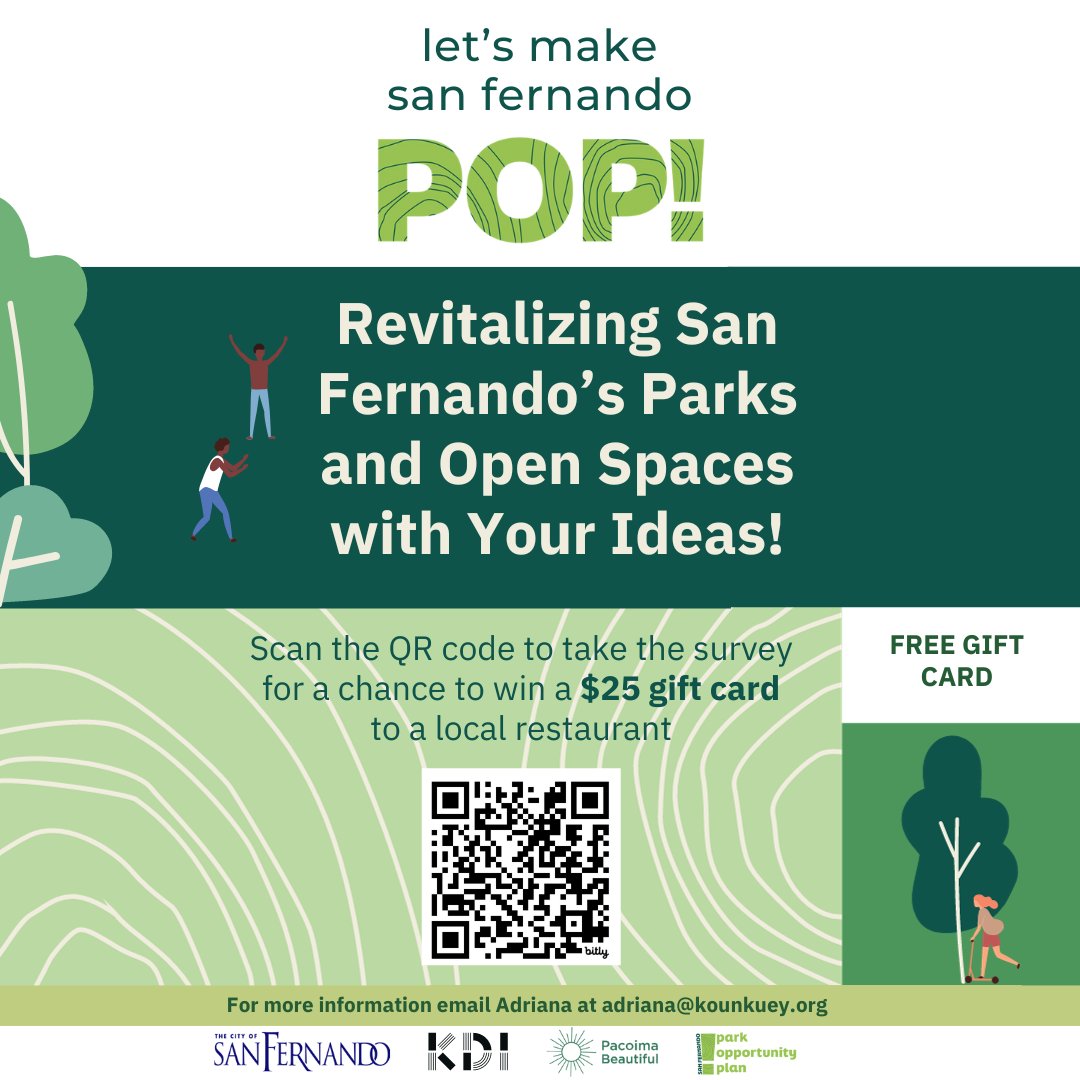 PB__Community's tweet photo. Help us identify empty spaces in the City of San Fernando and let us know how you would like those spaces to be used! Would you want to see a park? A community center? 🤔 Fill out the survey in &amp; be entered into a $25.00 gift card raffle 🤩👇🏽  
https://t.co/zmkcAPTXQO https://t.co/yDVz9z51Jv