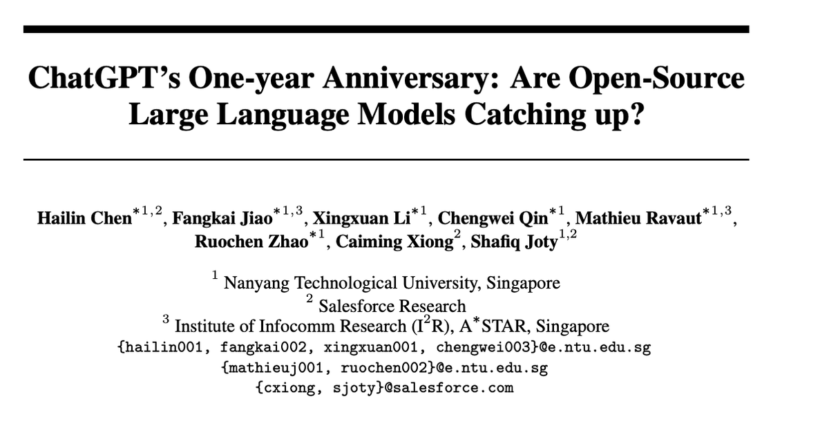 CaimingXiong's tweet photo. It has been exactly one year since the release of #ChatGPT. How far are open-source LLMs? We provide an exhaustive review of open-source LLMs that claim to catch up with or surpass ChatGPT in various capabilities.

paper🔗: https://t.co/ARg0Jt0LjX https://t.co/QMIRxxe5mP