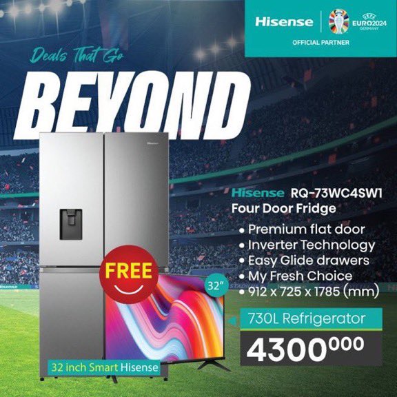 You still have one last chance to get yourself a FREE appliance on top of the one you purchase at Hisense!

Pass by tomorrow for these #DealsThatGoBeyond!🥳

#HisenseEuro2024