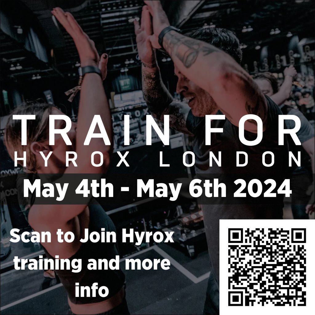 Members and Non members allowed We programme 1 Hyrox session per week Sunday @ 9:30am. If you want to join us for the training and train for London on May 4th-6th then scan the QR code and DM us for more info.