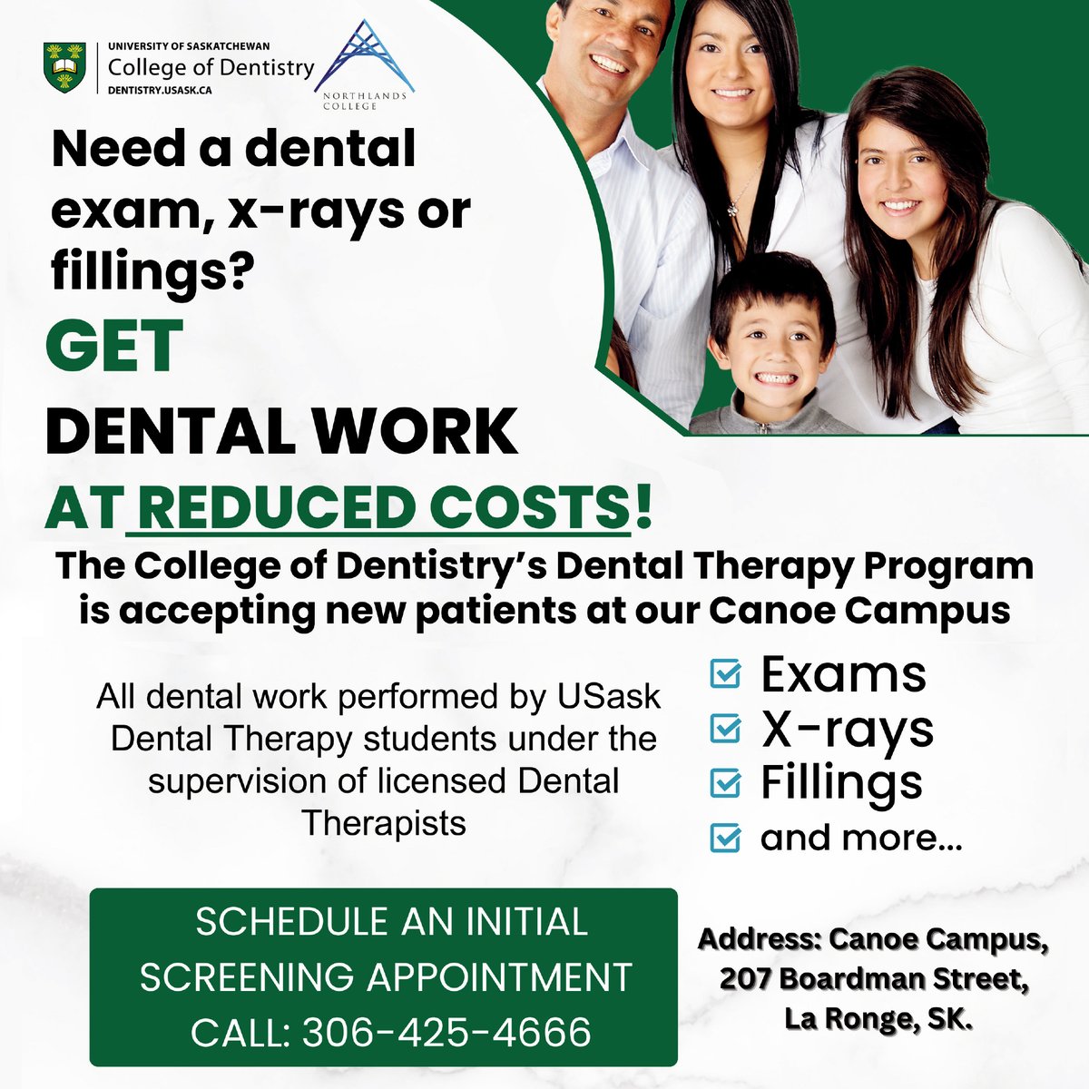 Come in for a personalized dental therapy session. All dental work is performed by dental therapy program students under the supervision of licensed dental therapists.

Schedule your appointment today.

#northlandscollege #dentaltherapy #xrays #fillings #dentalexam