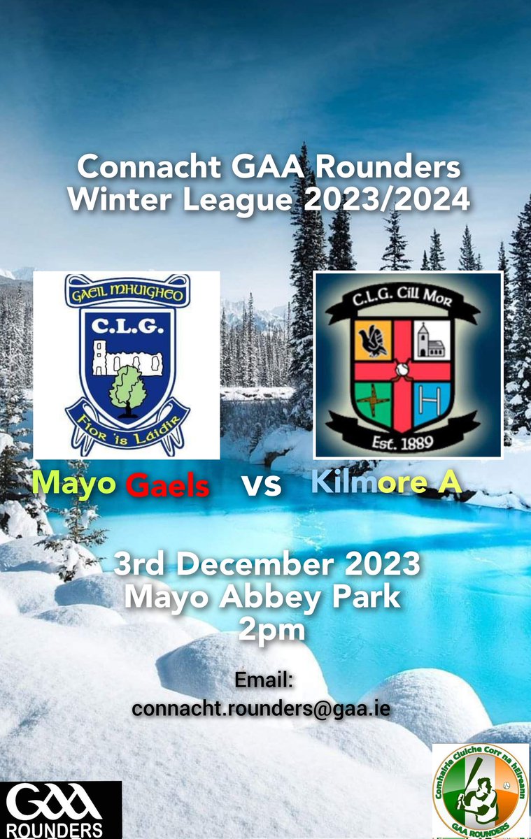 Rounders in December,hardly??? Yes the Winter League continues this weekend and sees Mayo Gaels of <a href="/MayoGAA/">Mayo GAA</a> play host to @Kilmore A of <a href="/RoscommonGAA/">Roscommon GAA</a>,should be another good game of Rounders,best of luck to both teams. <a href="/GAARoundersoffi/">GAA Rounders</a>