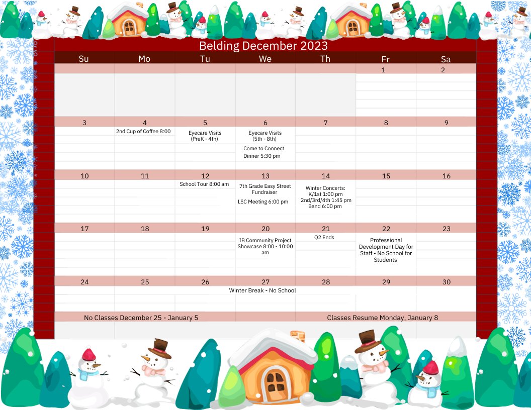CPS_Belding's tweet photo. Here is our calendar for December https://t.co/q1430P6cDG