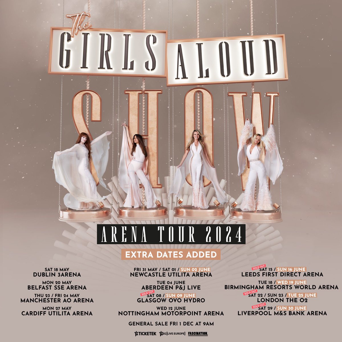 Due to unprecedented demand, we have added second shows in Glasgow on Sun 9 Jun, Leeds on Sun 16 Jun, Birmingham on Weds 19 Jun and Liverpool on Sun 30 Jun - plus third shows in Newcastle on Sun 2 Jun and London on Tues 25 Jun to #TheGirlsAloudShow presale 📣