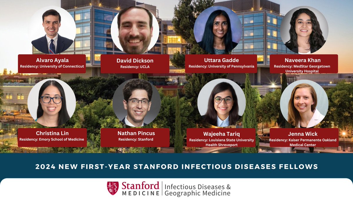 Stanford Infectious Diseases Fellowship (@stanford_id) on Twitter photo We're feeling feverishly excited 🥵 about our incredible new class of antimicrobial aficionados! From our Staph to our fellows, we really have a great culture here! 🧫
Welcome to the <a href="/Stanford_ID/">Stanford Infectious Diseases Program</a> family, Alvaro, David, Uttara, Naveera, Christina, Nathan, Wajeeha, & Jenna! We're feeling feverishly excited 🥵 about our incredible new class of antimicrobial aficionados! From our Staph to our fellows, we really have a great culture here! 🧫
Welcome to the <a href="/Stanford_ID/">Stanford Infectious Diseases Program</a> family, Alvaro, David, Uttara, Naveera, Christina, Nathan, Wajeeha, & Jenna!