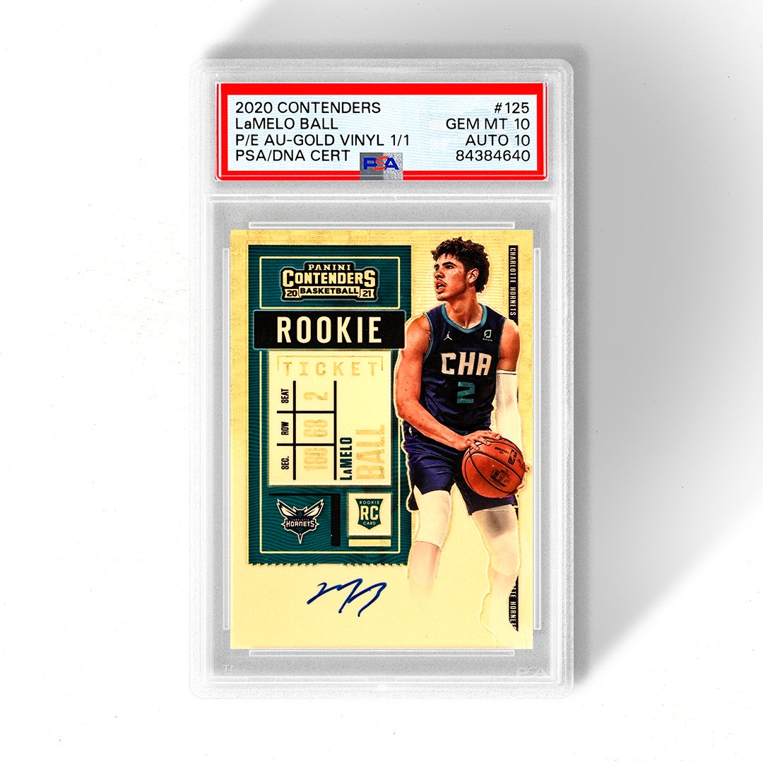 𝙅𝙐𝙎𝙏 𝙂𝙍𝘼𝘿𝙀𝘿 🔥 One of the league's flashiest young stars deserves cardboard excellence. A PSA 10x10 Contenders Gold Vinyl Auto 1/1 will do. Despite suffering a recent ankle injury, LaMelo Ball has been one of the NBA's top performers so far this season.