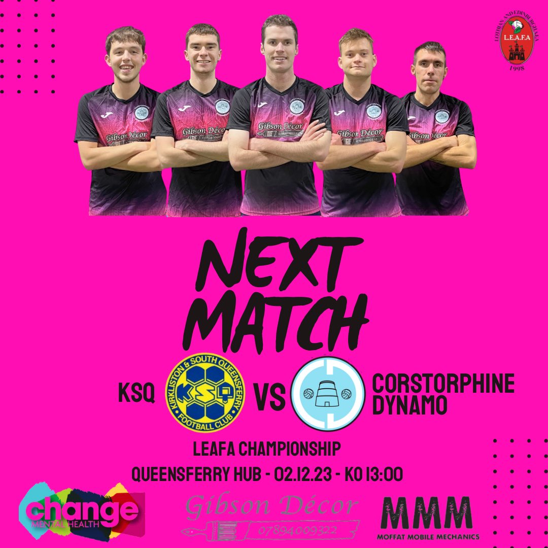 AMS| Next up we play <a href="/KSQ_Amateurs/">KSQ Amateurs</a>  away in the LEAFA Championship

📆 02/12/23
⏱️ 13:00 KO
📍 Queensferry Hub 4G