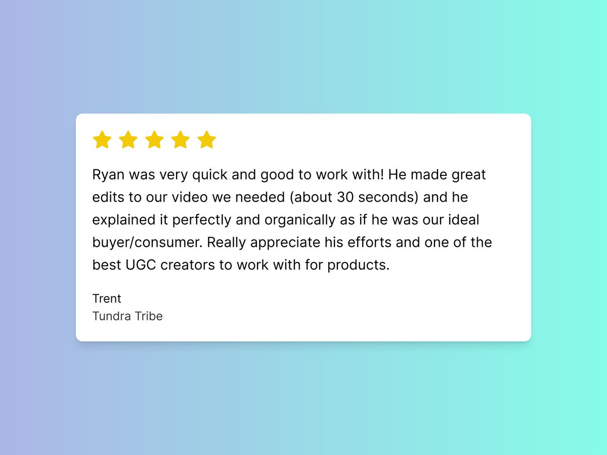 RyanBarnes_UGC's tweet image. Another satisfied brand! 

Super stoked to work with Trent, 

He had amazing communication, fair rates and positive!

#ugcreview #UGCcreator #ugccommunity #ugctip #ugccreatorneeded