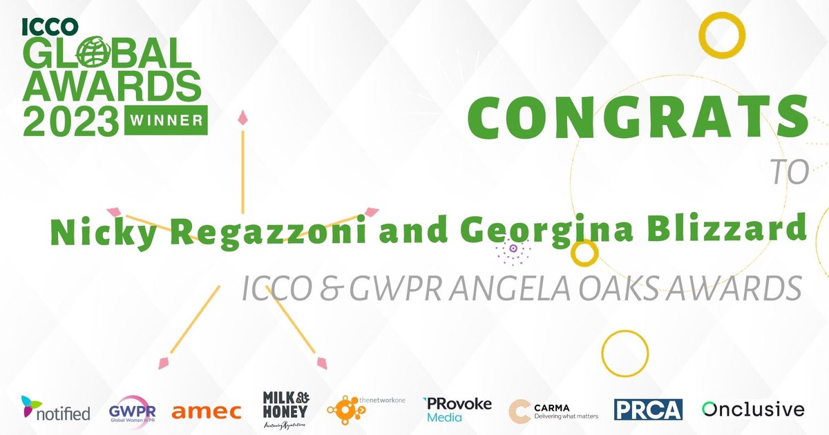 ICCOpr (@iccopr) on Twitter photo Angela Oaks Awards, sponsored by <a href="/globalwpr/">Global WPR</a>, proudly honors Nicky Regazzoni <a href="/NickyRegazzoni/">Nicky Regazzoni</a> and Georgina Blizzard <a href="/GeorgeBlizzard/">GeorgeBlizzard</a>. Congratulations on this well-deserved recognition! 🌟🏆#ICCOGlobalAwards Angela Oaks Awards, sponsored by <a href="/globalwpr/">Global WPR</a>, proudly honors Nicky Regazzoni <a href="/NickyRegazzoni/">Nicky Regazzoni</a> and Georgina Blizzard <a href="/GeorgeBlizzard/">GeorgeBlizzard</a>. Congratulations on this well-deserved recognition! 🌟🏆#ICCOGlobalAwards