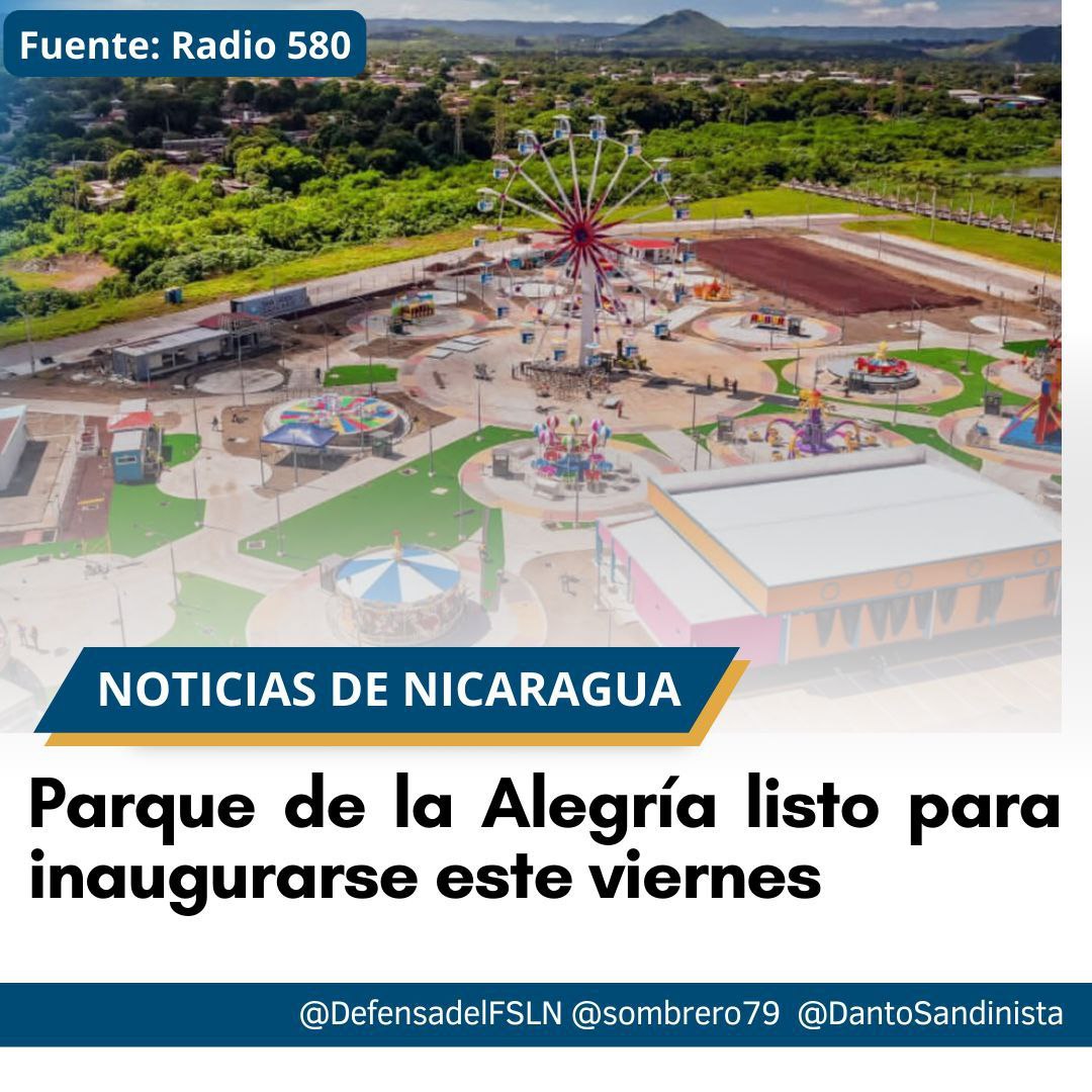 El Parque de la Alegría ya está listo para abrir sus puertas al pueblo nicaragüense en su gran inauguración este este viernes 1ro. de Diciembre
#PuebloVictorioso 
#Nicaragua