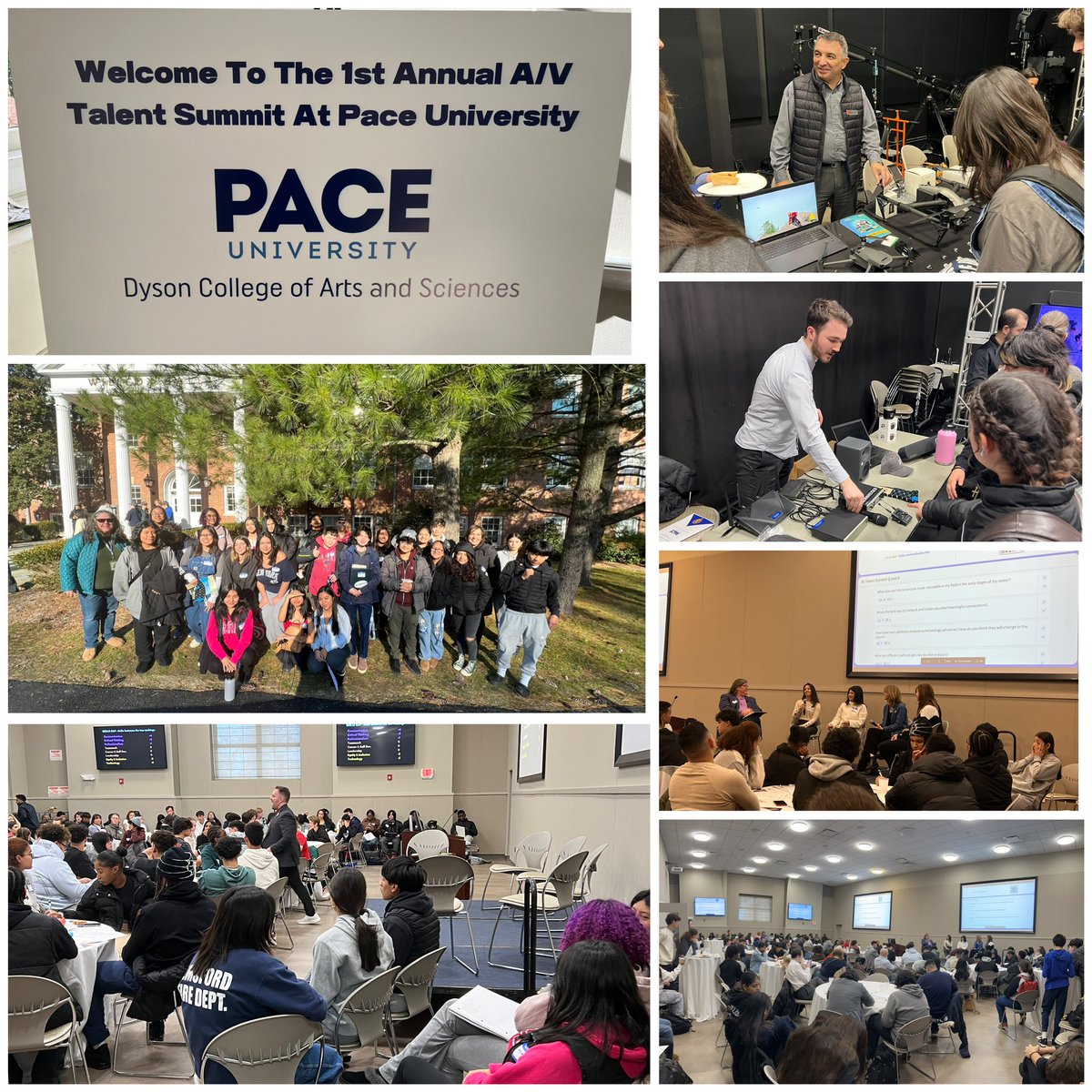 Exciting day as our WP high school students attended the 1st Annual Audio Visual Summit at Pace U. Presentations by industry professionals concentrated on A/V careers, networking via LinkedIn, tours through a broadcast studio and vendors showcasing new products. @WPTigerPride