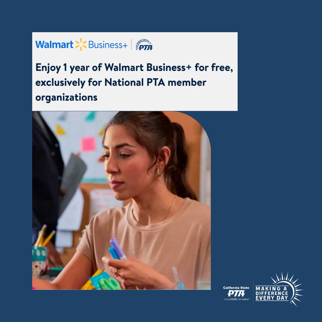 Did you know Walmart is now a National PTA Sponsor? Start getting savings for your PTA today! You'll get an exclusive one year free of Walmart Business+. Sign up for Sparkgood to help your PTA do more good!
zurl.co/SRCy
