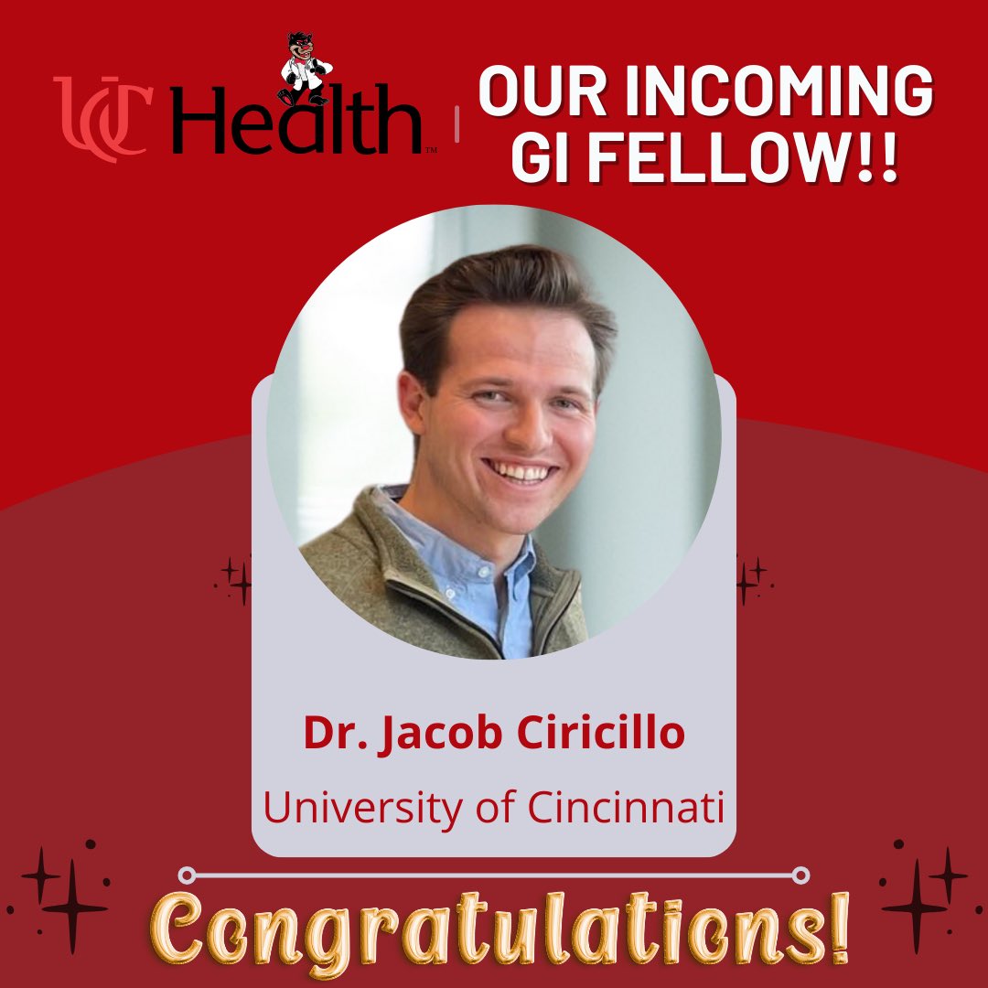 Anita Afzali MD, MPH, MHCM, FACG, AGAF (@ibd_afzali) on Twitter photo 🎉Thrilled to share the fantastic news announcement of the incoming #GIFellow to <a href="/UCMCGIHEP/">University of Cincinnati GI and Hep</a> <a href="/UCincyMedicine/">UC College of Medicine</a> for #Match2023 🎉
🩺 Dr Jacob Ciricillo — @UCincyIM
Congratulations!
#UCTheLove #NextLivesHere #UCincyGI #CincyGI 🎉Thrilled to share the fantastic news announcement of the incoming #GIFellow to <a href="/UCMCGIHEP/">University of Cincinnati GI and Hep</a> <a href="/UCincyMedicine/">UC College of Medicine</a> for #Match2023 🎉
🩺 Dr Jacob Ciricillo — @UCincyIM
Congratulations!
#UCTheLove #NextLivesHere #UCincyGI #CincyGI