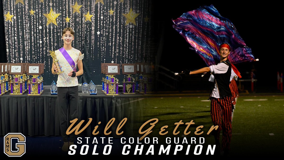 Congratulations to Will Getter who is your STATE COLOR GUARD CHAMPION with his outstanding solo at today's State Championship at Wells Fargo Arena!
