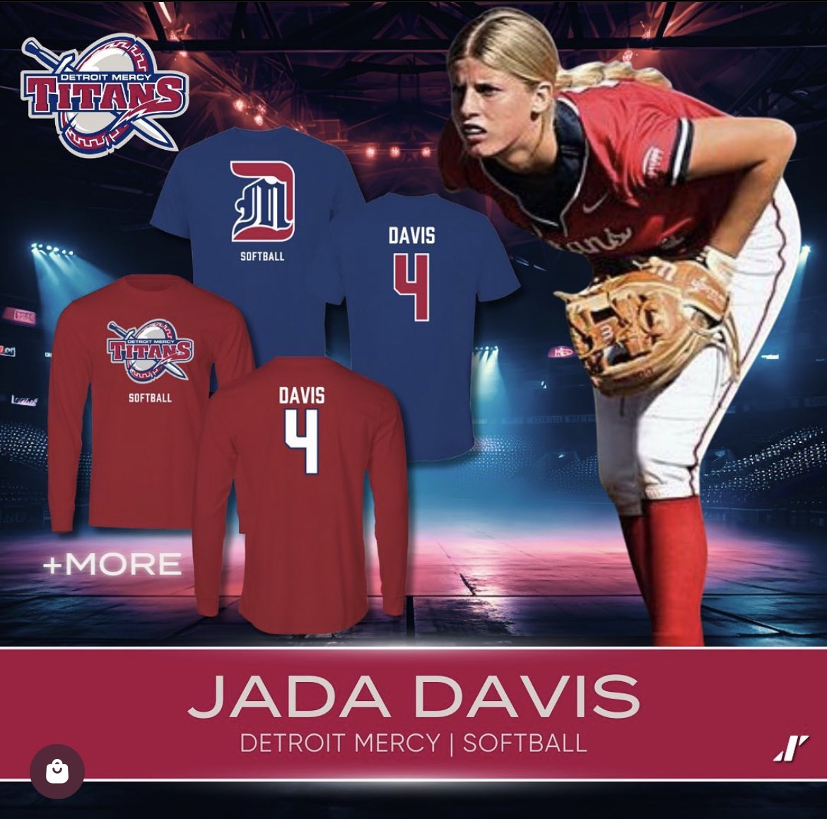 DetroitTitansSB's tweet photo. Go show some love for our very own Jada Davis! Get your hands on her merch to wear at Buysse Ballpark this Spring. ❤️⚔️ 💙

https://t.co/mR9qm258kb https://t.co/OH9ESwZsRl