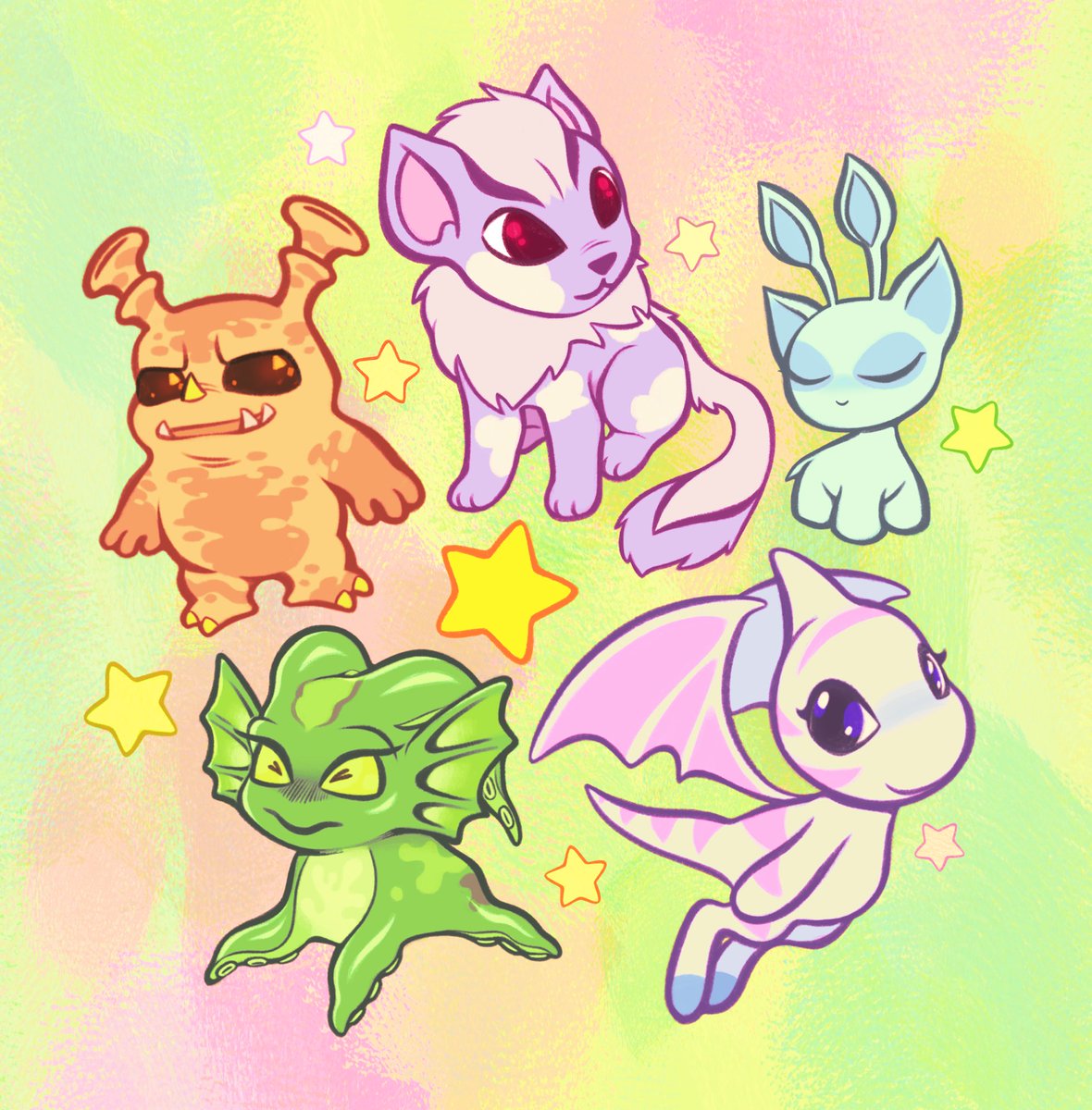 My neopets with my ideal colors for them 🖌 Anyways if anyone wants to donate a Maraquan paint brush don’t be shy, my DMs are open