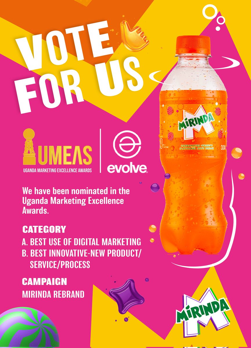 Hello? 🥤🤗
@mirindaUg is up for 2 awards at the Uganda Marketing Excellence Awards.
Your vote is like a VIP Pass to our victory party.🕺💃

Vote now: umeawards.org/umeawards-voti…

#UMEA23
#LetsGetFlavored