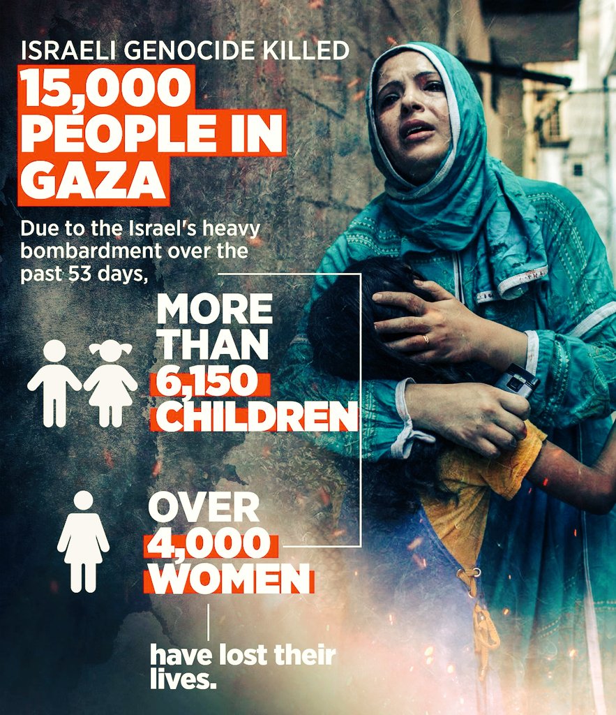 dr_yusufyilmaz's tweet image. Every day,
hundreds of people continue to #die
as a result of the #systematic genocide that Israel is
committing in Gaza in front of the entire world
The heavy toll of
53 days of #bombardment

▪More than 6,150 children,
▪Over 4000 women were murdered by Israel
#IsraeliNewNazism