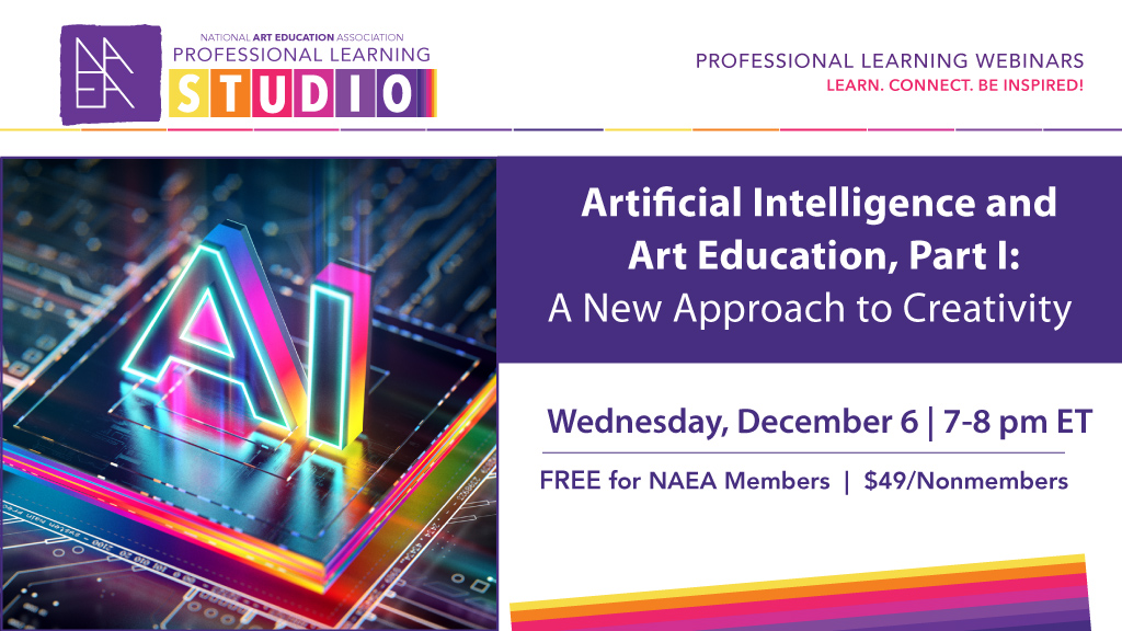 NAEA's tweet photo. We are beginning a new phase of creativity, led by artists who collaborate with machines and feed algorithms with data. But as AI becomes more prominent across the arts, what does this mean for artists and the future of art education? https://t.co/jEJqL0X4gV https://t.co/3Dckr4uheQ