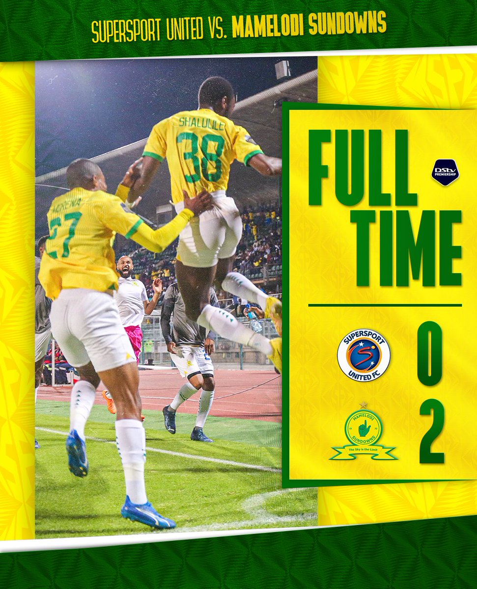 The whistle blows and Masandawana secure 3 important points in the #TshwaneDerby!👆 SuperSport 0️⃣ ➖️2⃣ Mamelodi Sundowns ( 31'Shalulile, 45+1 Ribeiro) #Sundowns #DownsLive #DStvPrem