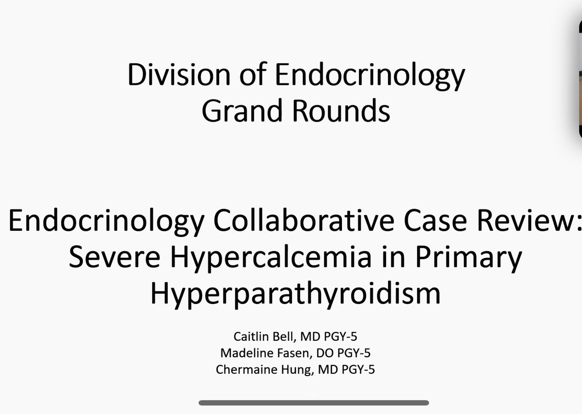 CUEndocrinology's tweet image. Endocrine Grand Rounds: case of severe #hypercalcemia discussed today led by second year adult endocrinology fellows, Drs. Bell, Fasen &amp;amp; Hung. Endocrine emergencies are rare but can happen. Give fluids, watch QT interval. Consider lasix, calcitonin, cinecalcet, zoledronic acid