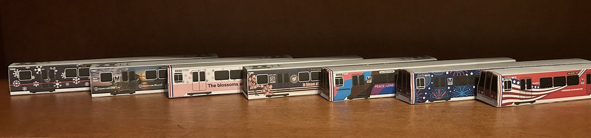 Today marks exactly 1 year since WMATA unveiled the first holiday wrapped train and with the completion of the July 4th train, I have finished all 7 themed train wraps we have seen in the past year! Hope to see more wraps to come in 2024!