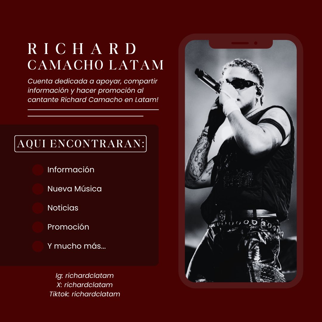 📲 Somos Richard Camacho Latam, una cuenta dedicada a apoyar, compartir información y hacer promoción al cantante @lumnayofficial en Latam, no olviden seguirnos en todas nuestras redes para no perderse de nada!