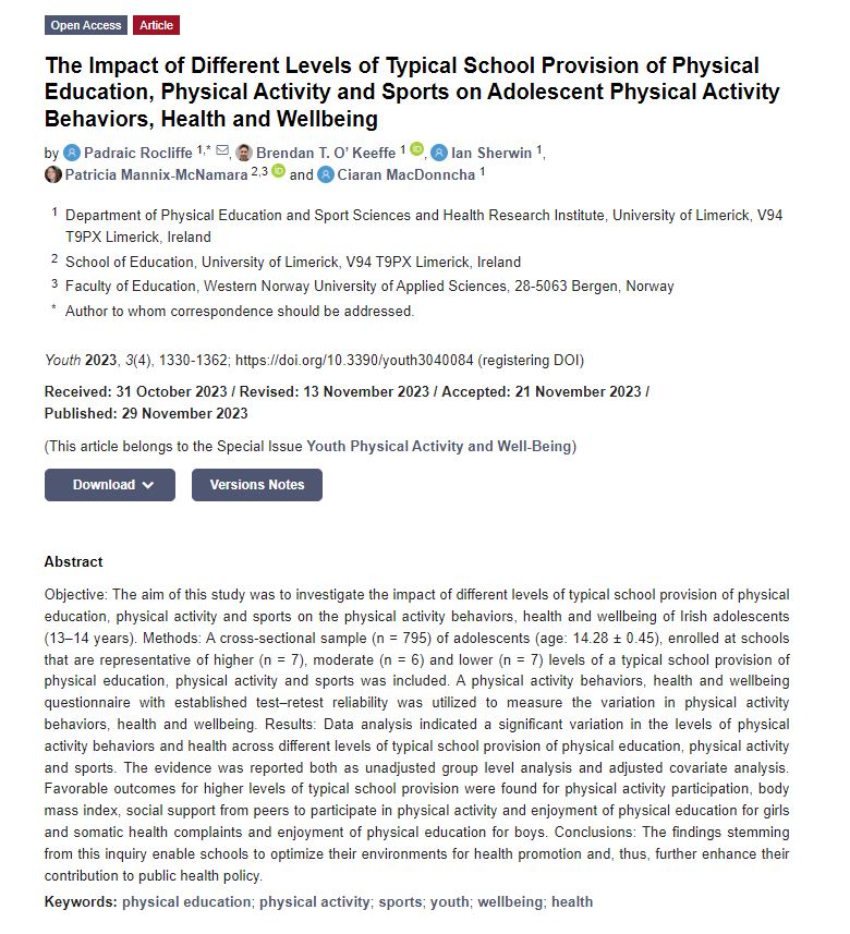 Stoked to get my 5th PhD publication over the line!✅ Open Access Publication in Youth ⬇️ Huge thank you to my supervisory team for their continued support! 🏋️‍♂️ mdpi.com/2673-995X/3/4/… @IrishResearch @PessLimerick @PAfH_UL