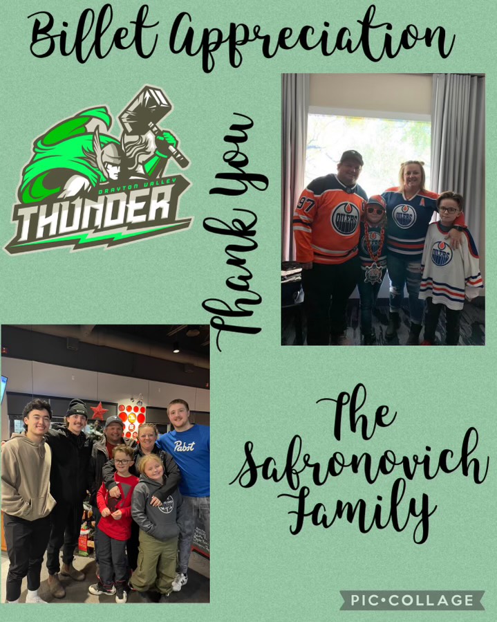 Billet Family Appreciation Post!

Billet Family of Adam Grenier &amp; Brody Spencer-Ha

The Drayton Valley Thunder would like to send a Thank You to Joseph, Gina, Rylie &amp; Chloe for opening your home to our players and being a valued member of the Thunder family.