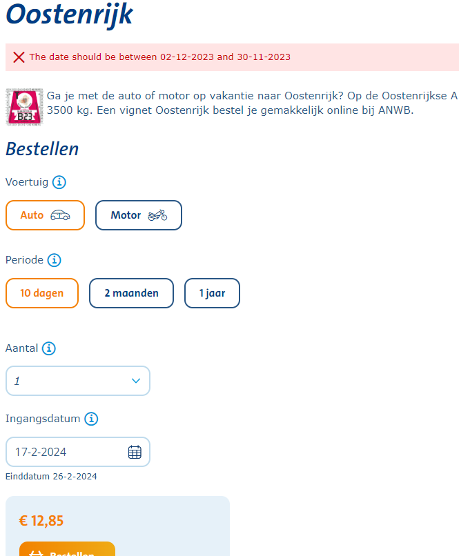 fokkozelf's tweet photo. @ANWB Bestellen van het Oostenrijk vignet voor de voorjaarsvakantie 2024 is wel erg onmogelijk op deze manier. Kunnen jullie dit oplossen? https://t.co/qQCQW6STCg
