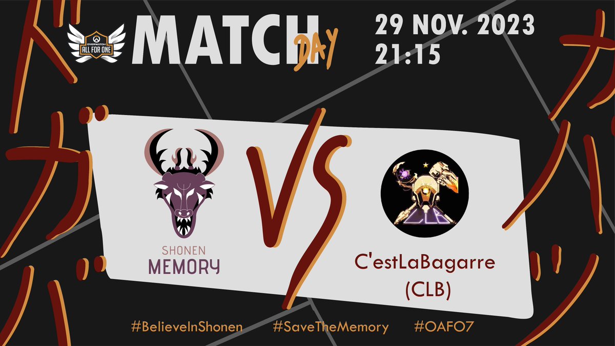 Shonen_Esports's tweet photo. Les Shonen Memory vont jouer leur 2e match du @PlayAllForOneFR 2024 contre les C'estLaBagarre (CLB) !
Vous pourrez visionner le match sur le stream de @Mekky_Rnn ! (lien en réponse)
Les Memory vont tout donner !
#BelieveInShonen #SaveTheMemory #OAFO7 https://t.co/wZU3OPGZjr