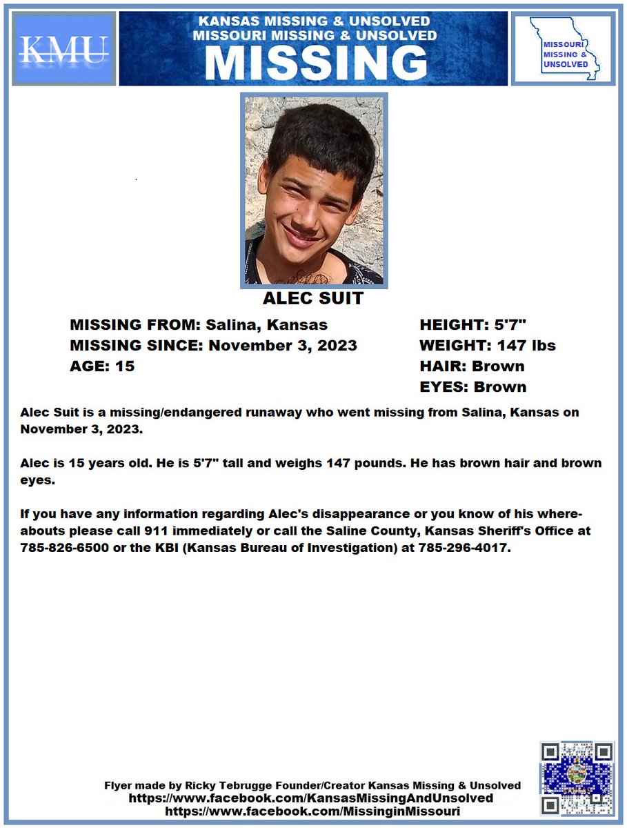 #MISSINGPERSON #MISSING PLEASE SHARE/PRINT/POST!!! ALEC SUIT (SALINA, KANSAS)!!! <a href="/AnnetteLawless/">Annette Lawless 🌻</a> #KansasMissing #MissingInKS #Kansas