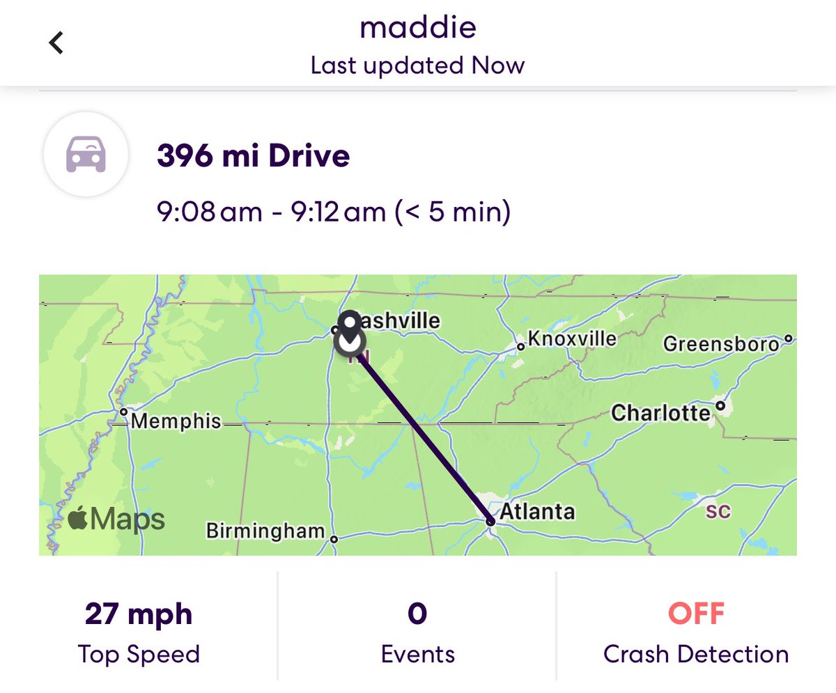 madylins's tweet photo. why does life 360 think i drove 396 miles in less than 5 minutes https://t.co/5jOxL9c62w