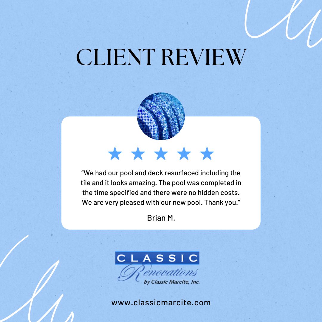 ⭐⭐⭐⭐⭐ Want to read more from our clients? Check out our reviews on Google! 
.
.
.
#ClassicMarcite #poolresurfacing #poolrenovation #pool #swimmingpool #familyownedbusiness #residentialpool #commercialpool #Jacksonvillepools #Orlandopools