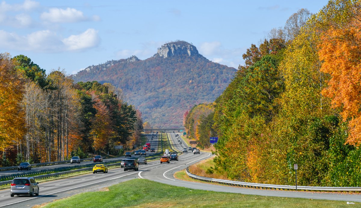 Pilot Mountain as seen while approaching on Highway 52 only to find out that half of the State had the same idea. It was mobbed. #pilotmountain #pilotmountainstatepark #northcarolina #autumn2023 #aurumncolors