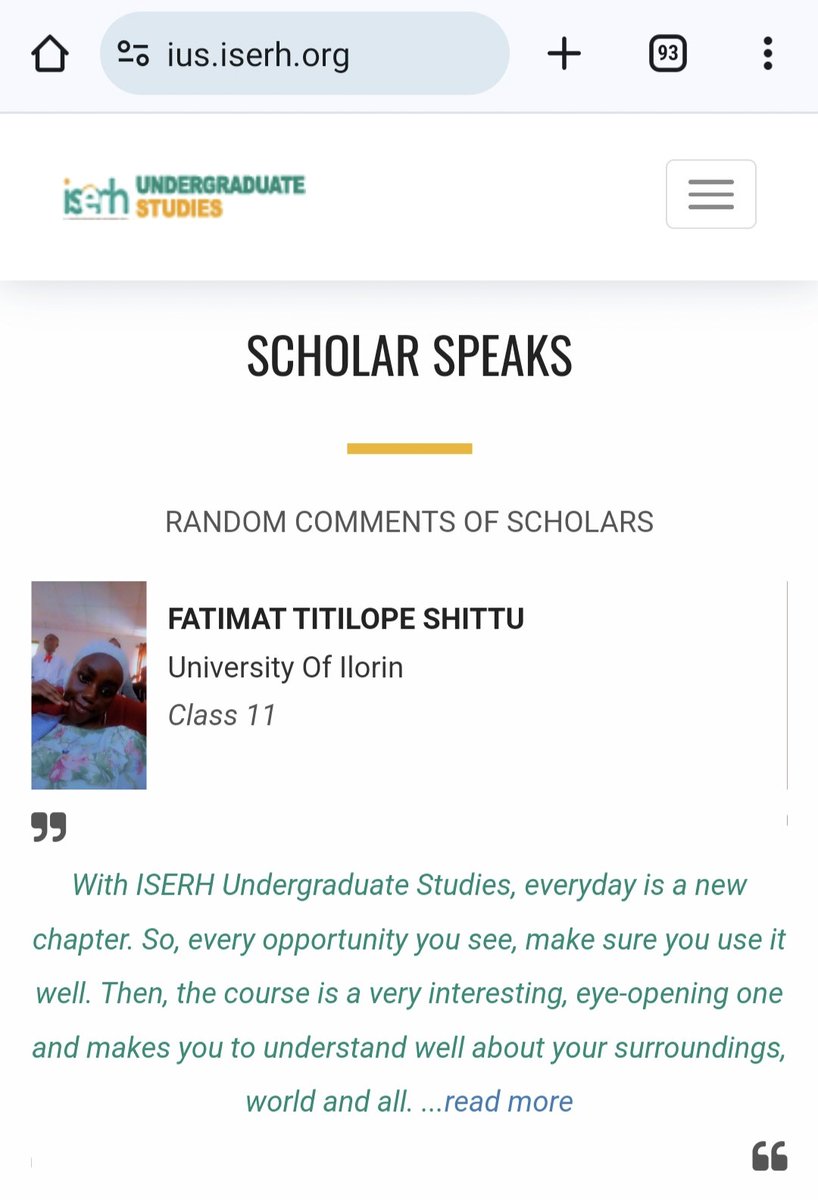iserhnigeria's tweet photo. "Thanks so much for this great opportunity you gave me to understand and learn. I'm very grateful to the Director, Facilitators and to my Project Adviser"
✍🏻 @fathymah18
Plant Biology Student
@UnilorinNGR
#IUSClass11 #ISERHScholarSpeaks https://t.co/eJYXkQb0BY