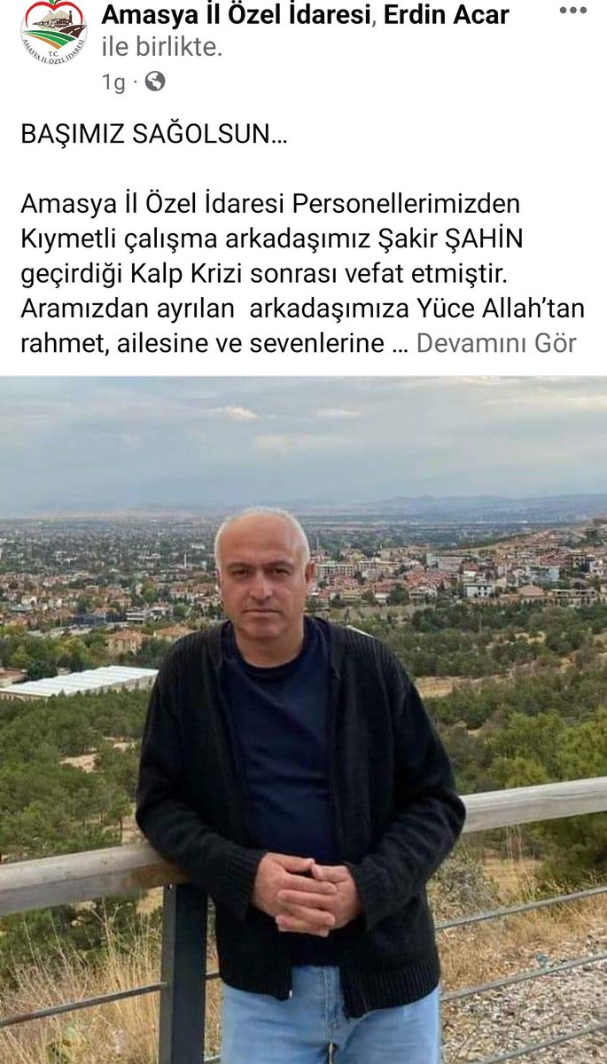 9 gün önce bir personelini beyin kanaması sonucu kaybeden Amasya İl Özel İdaresi'nde bugün bir başka personel kalp krizi sonucu hayatını kaybetti. 29.11.2023