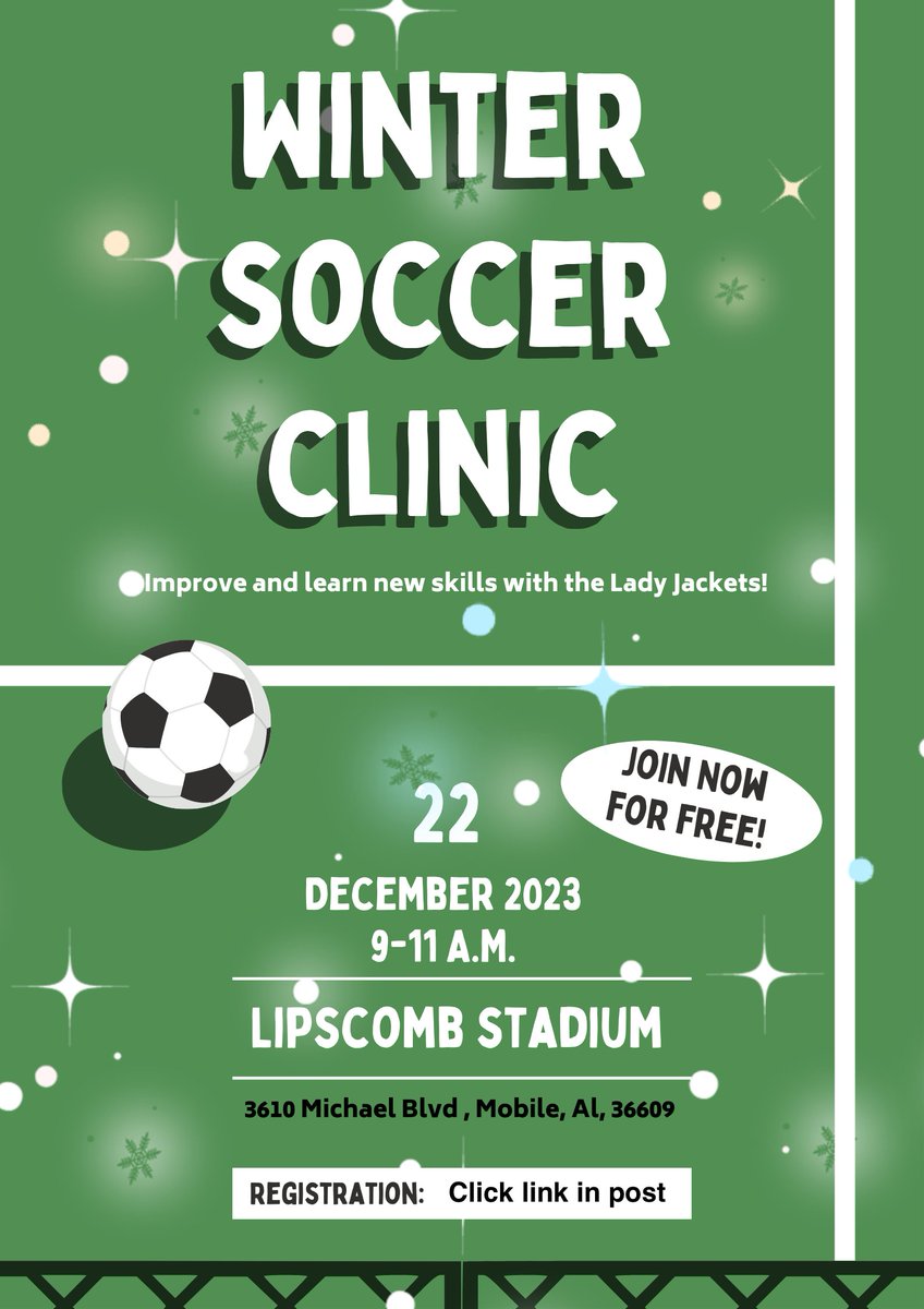Winter Soccer Clinic - FREE
Register today!

mcgill-toolen.org/apps/form/form…

#WhoAreWeMcT