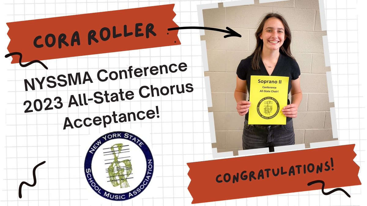 CDGAMusic's tweet photo. BRAVO AND CONGRATULATIONS TO CORA ROLLER!

She earned TWO perfect scores at NYSSMA Solo Festival last year!

As a result she will be singing with the All-State Mixed Chorus this weekend.

We are terrifically proud of Cora’s achievements, she is an inspiration! #CanandaiguaProud https://t.co/FLb6Q53toO