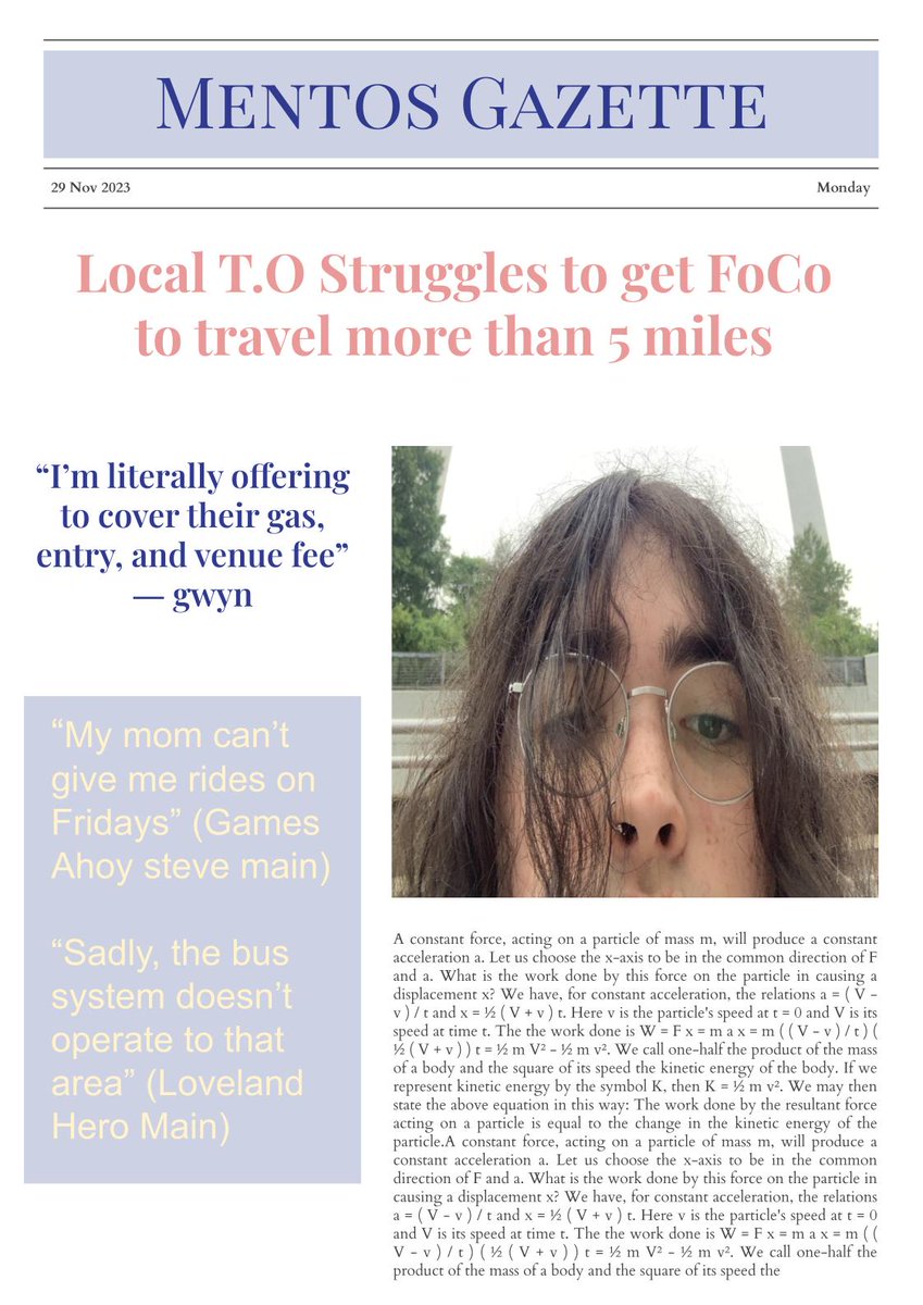 -"FoCo doesn't travel" (11/29)