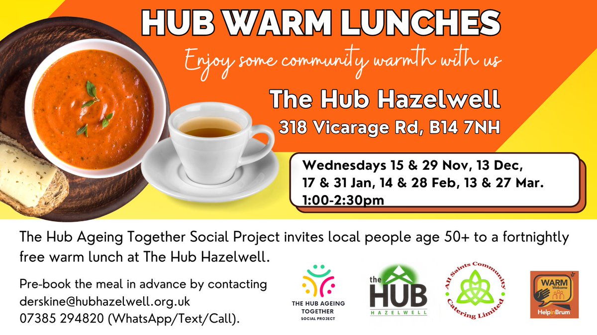 It's was so lovely to see and be part of the community dinning event at the Hub today. Lots of chatter and new people getting to know one another. Hoping the next event in December is just as wonderful. @BhamCityCouncil #HelpinBrum @WarmWelcome_UK